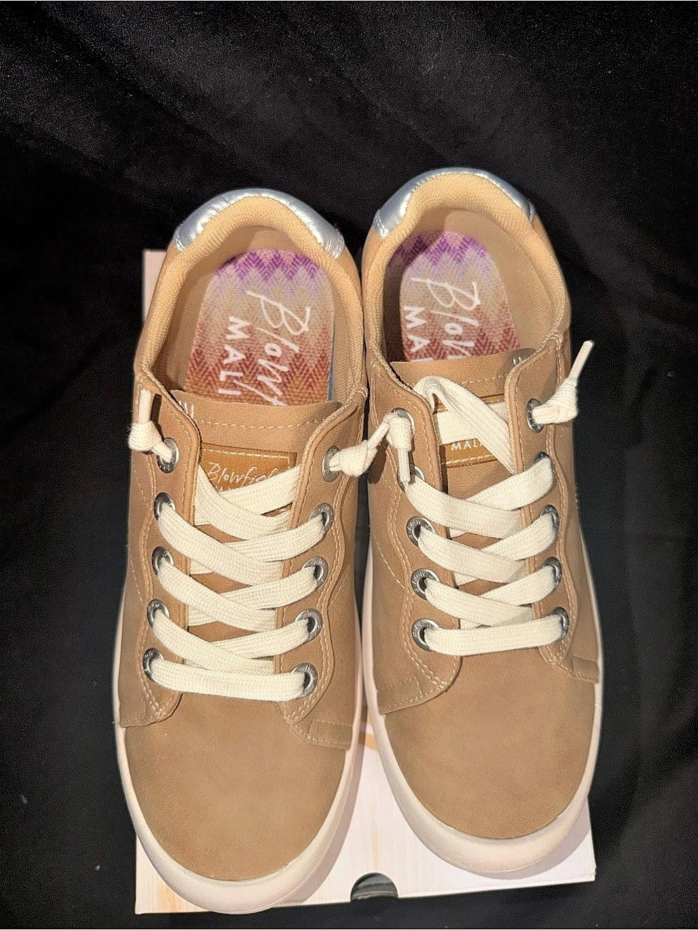 Blowfish Malibu Women's Boardwalk Taupe Wendy Metallic Heel LowTop Sneakers NWT